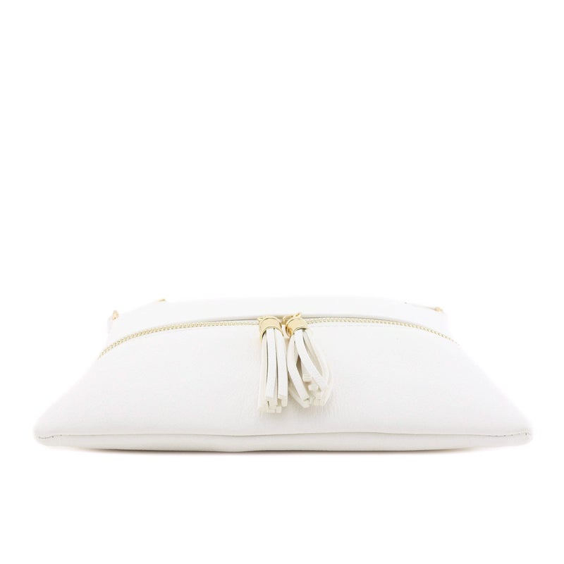 DELUXITY Lightweight Medium Crossbody Bag with Tassel (White) - Image 4